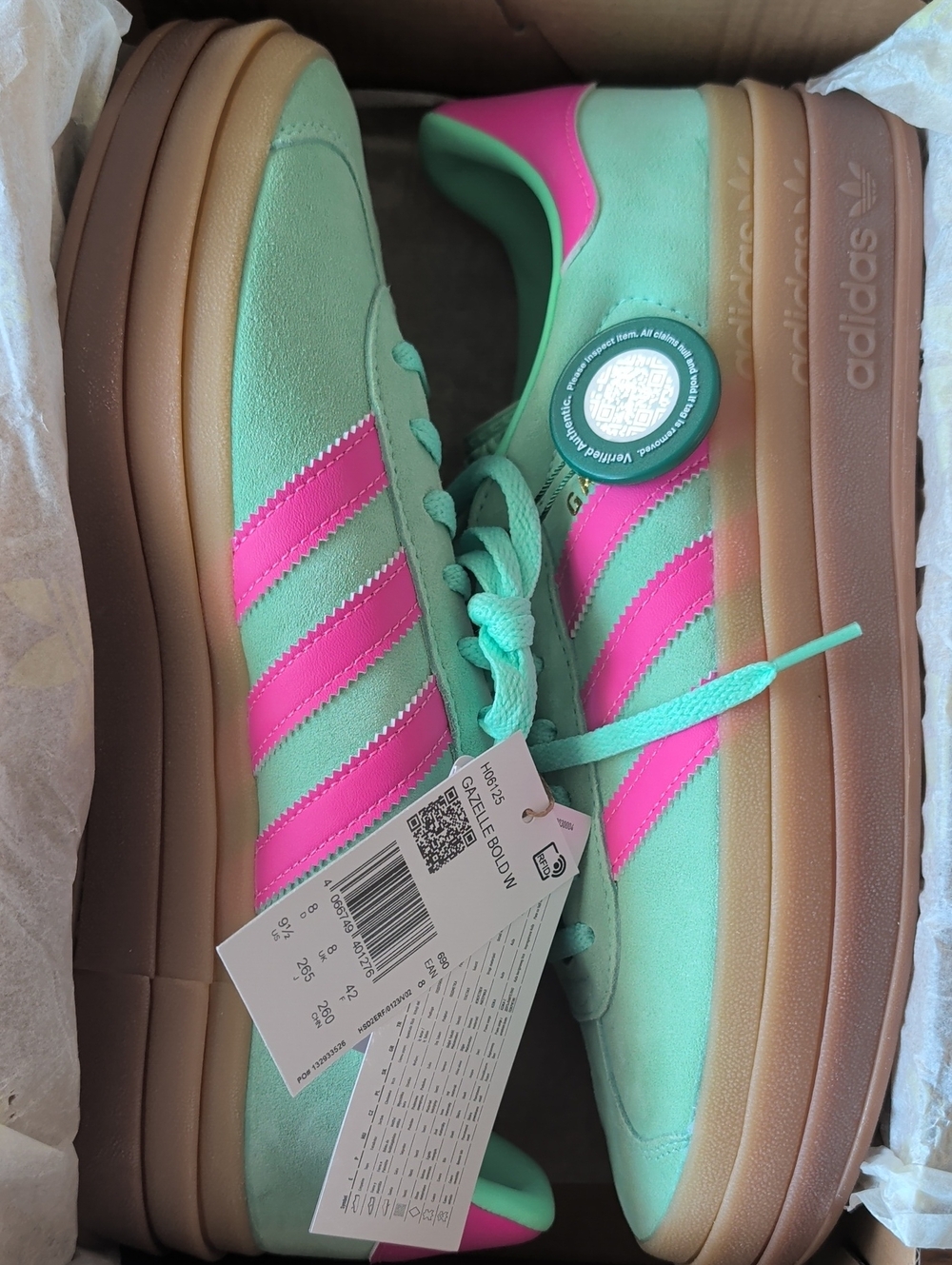adidas Originals Gazelle Bold platform sneakers pulse mint screaming pink - Picture 13 of 13